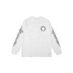 Unisex solid color long-sleeve crewneck pullover T-shirt with printed stripes, loose knit, and anti-pilling
