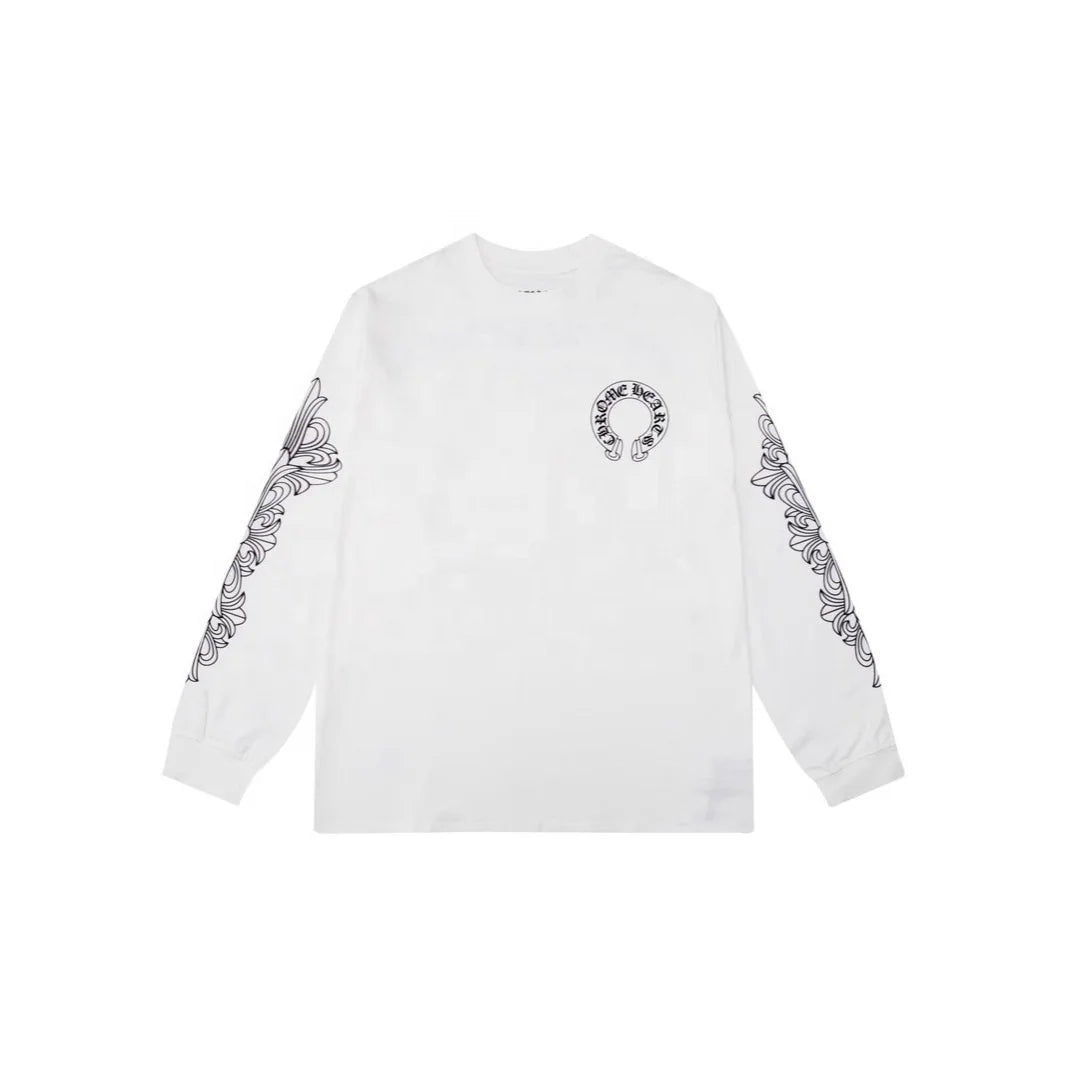 Unisex solid color long-sleeve crewneck pullover T-shirt with printed stripes, loose knit, and anti-pilling