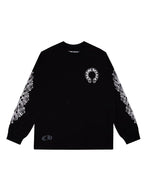 Unisex solid color long-sleeve crewneck pullover T-shirt with printed stripes, loose knit, and anti-pilling