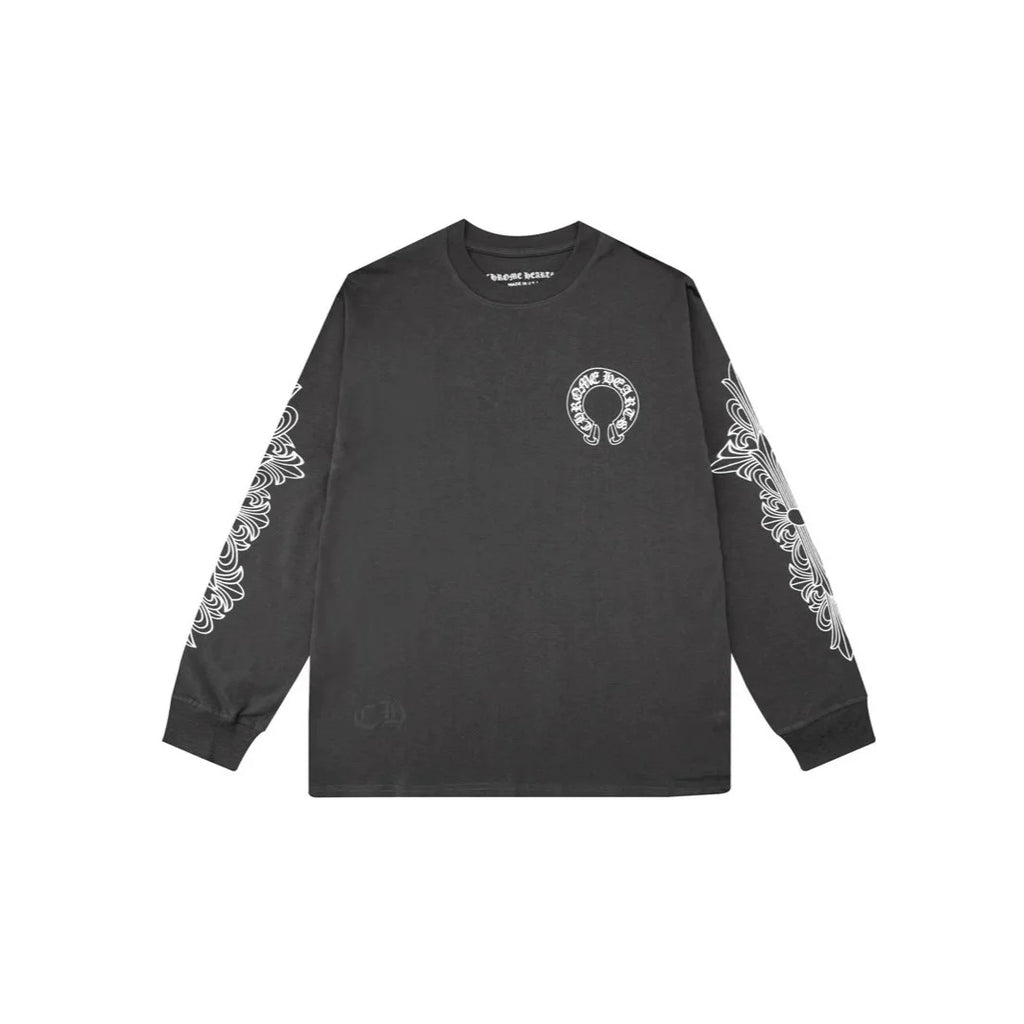 Unisex solid color long-sleeve crewneck pullover T-shirt with printed stripes, loose knit, and anti-pilling